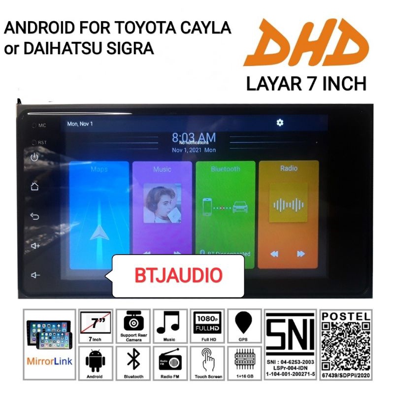 HEAD UNIT TAPE MOBIL ANDROID UNTUK TOYOTA CALYA ATAU DAIHATSU SIGRA LAYAR 7 INCH