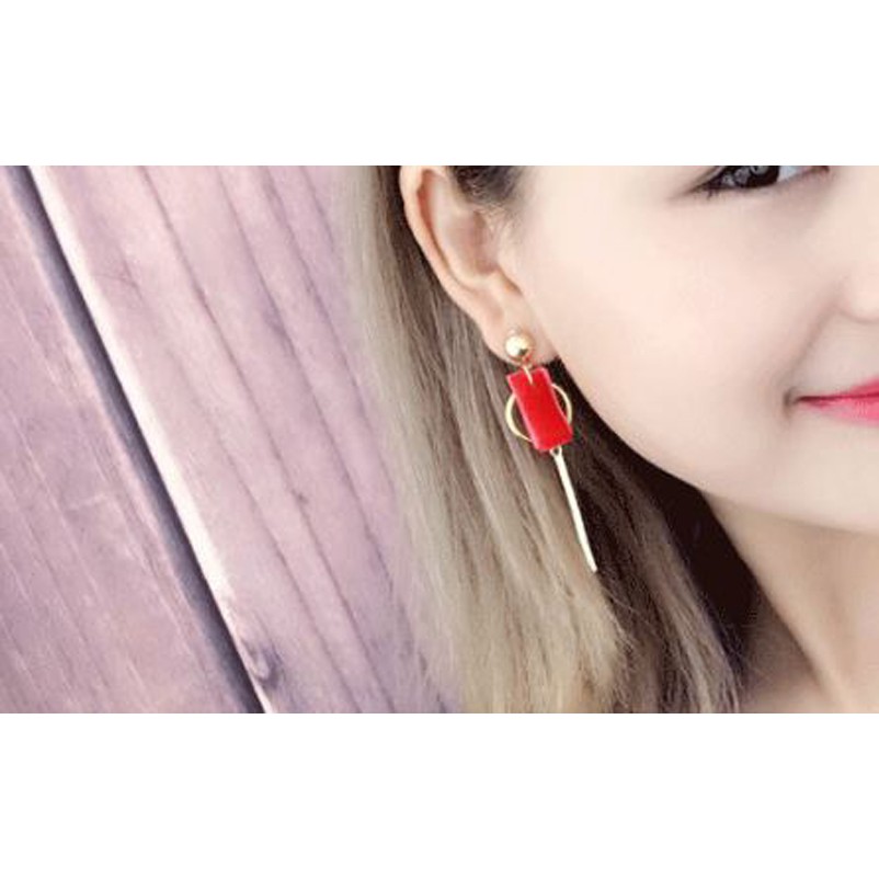 anting panjang simple bulat velvet gold long dangling earrings (1H3) jan108