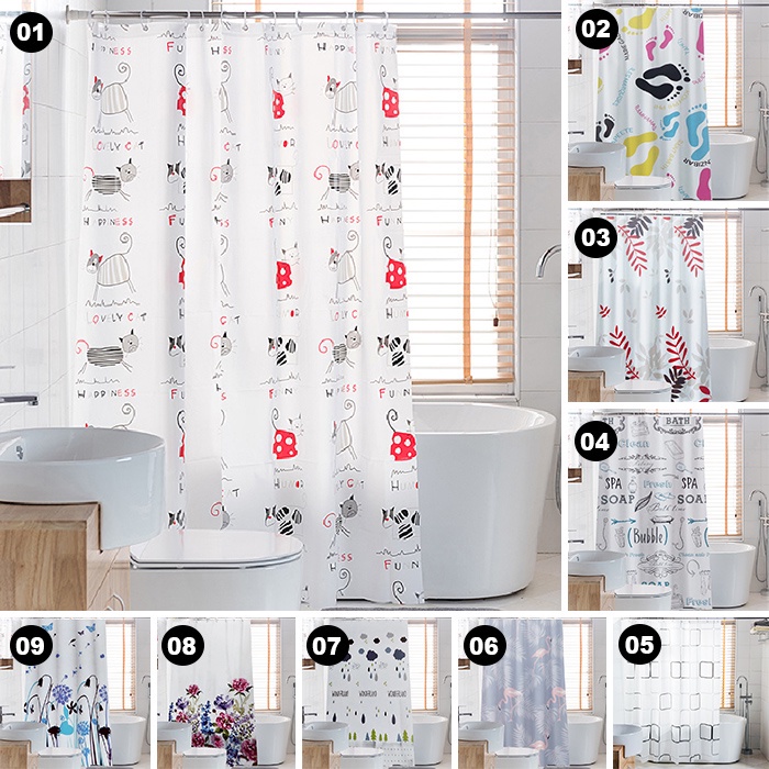 ARJUNA Tirai Kamar Mandi PEVA Anti air/Sudah Dilengkapi Pengait / Tirai Serbaguna/ Gordyn / Gorden Shower Curtain Motif Kualitas Terbaik