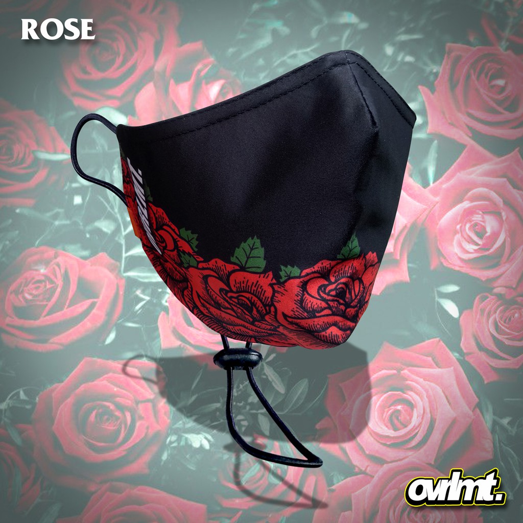 Masker overlimit Black Rose masker Kain Pria Wanita Cowok Cewek hijab Tali Karet Elastis 3 PLY