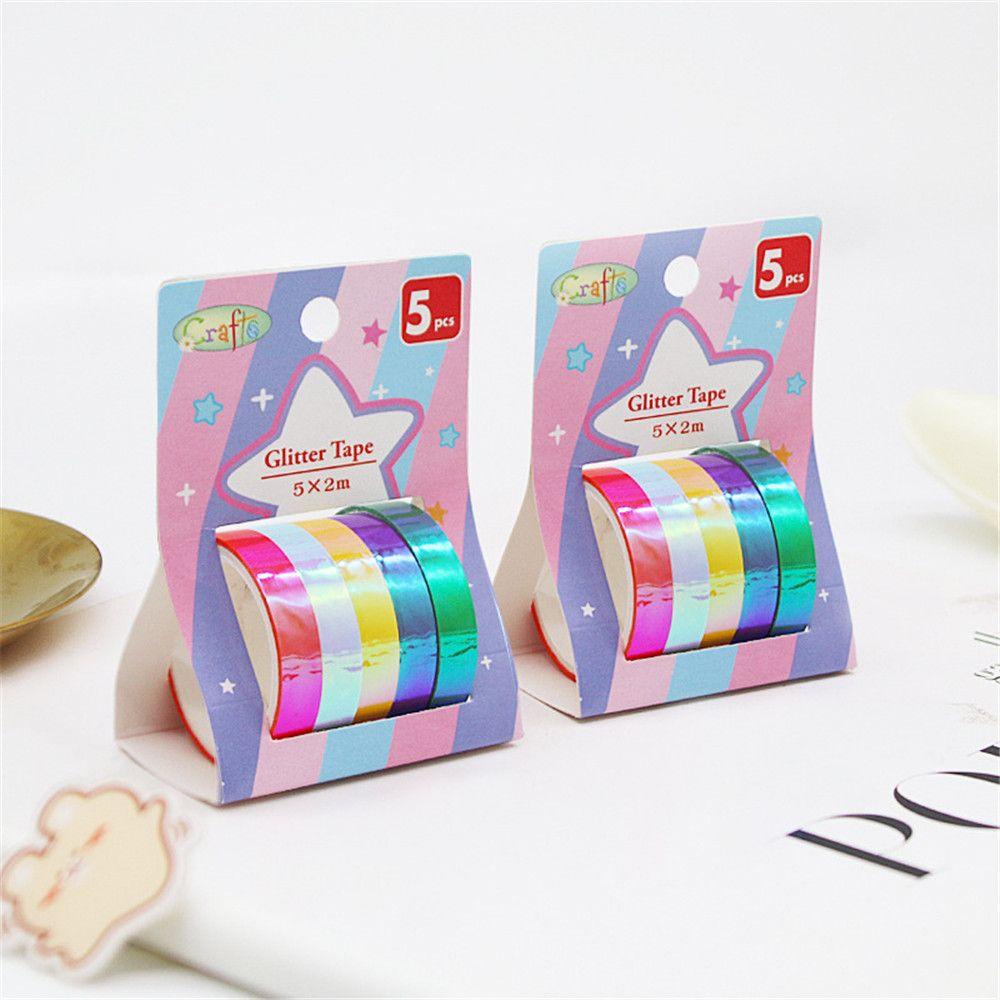 Nanas 5pcs /Set Laser Washi Tape Set Dekorasi Scrapbooking Glitter Gradasi Berubah Warna