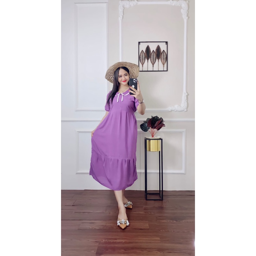 NAUREEN DRESS TERBARU MIDI DRESS VIRAL DASTER RAYON TERBARU