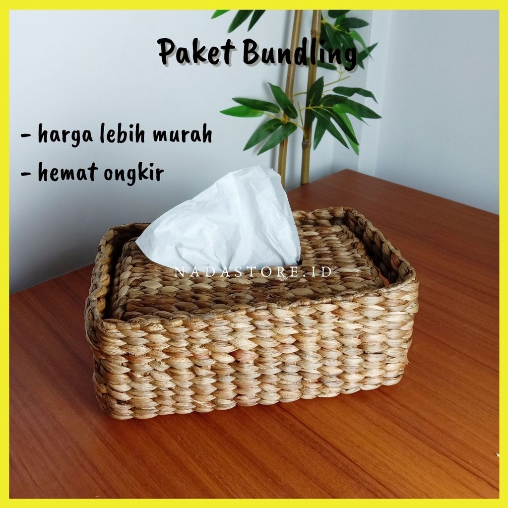 2 IN 1 - PAKET BUNDLING BOX KERANJANG DAN TEMPAT TISU ANYAMAN ENCENG GONDOK BISA COD