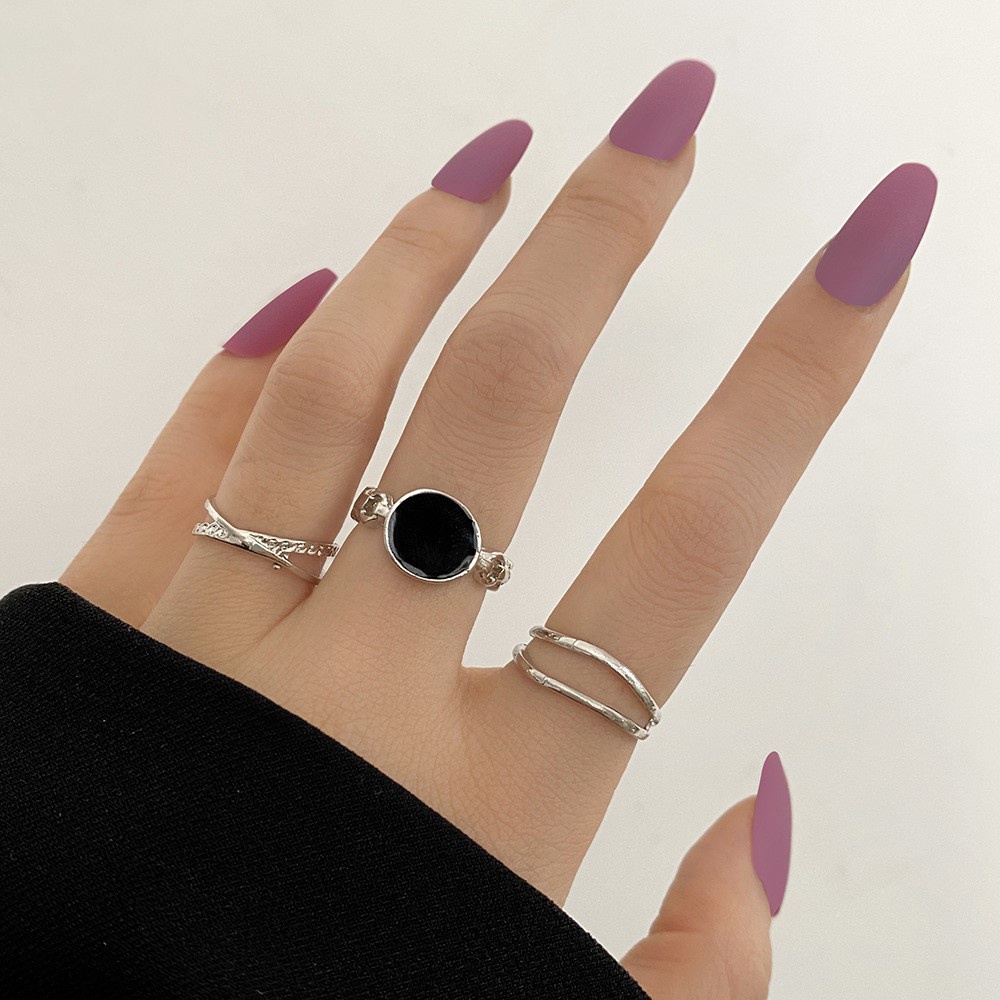 3pcs / Set Cincin Silver Adjustable Gaya Retro Korea Untuk Wanita