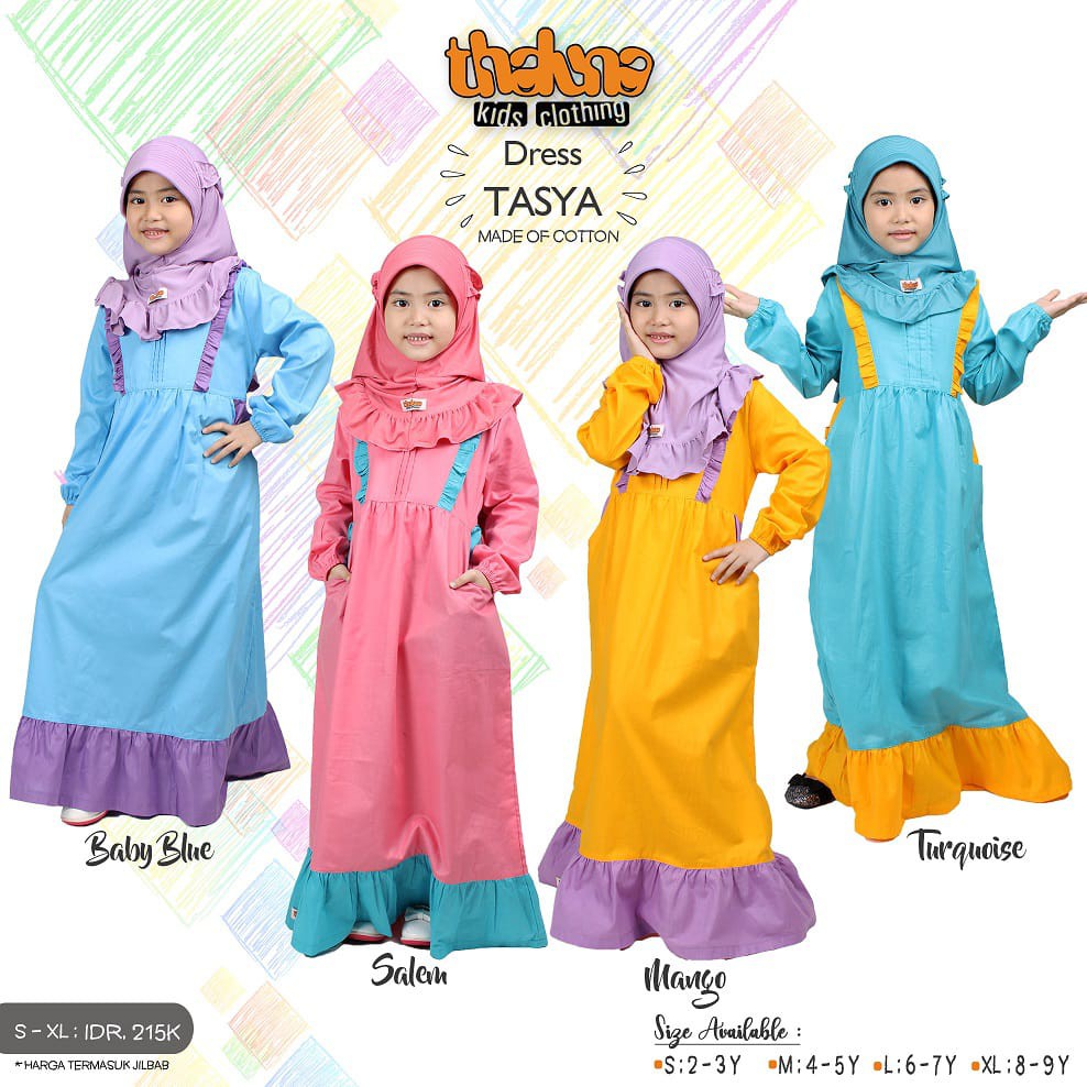 Dress Tasya By Thaluna Kids / Gamis Pakaian Anak Perpuan Muslim