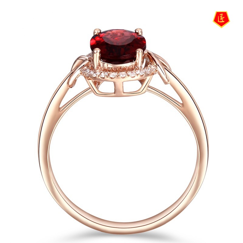 [Ready Stock][Ready Stock]18K Rose Gold Ruby Ring Simple and Elegant