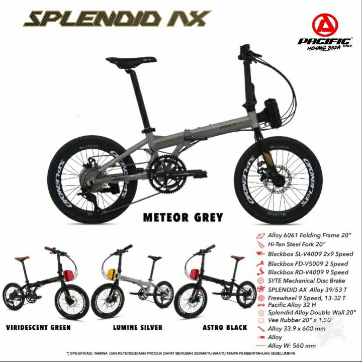 Sepeda Lipat PACIFIC SPLENDID AX 20 Inch 2x9 Speed Alloy 6061 Folding Garansi SNI-1
