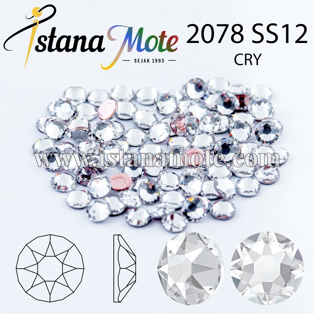 Flatback Hotfix kristal tempel Swarovski 2078-ss12-crystal bening ASLI ORIGINAL