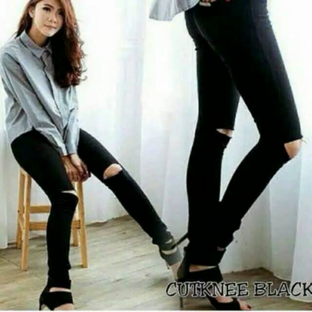 Ripped jeans celana softjeans skinny wanita sobek lutut