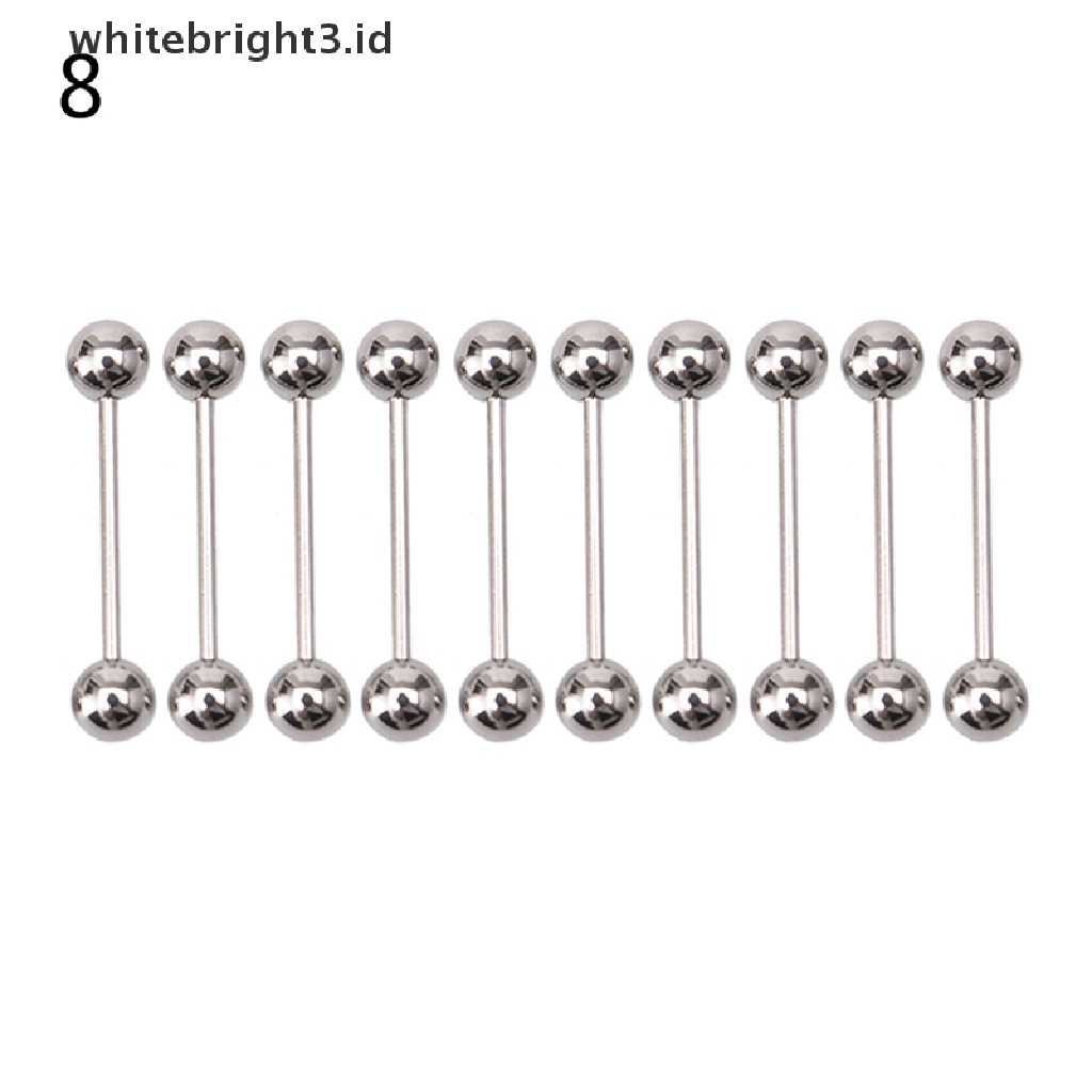 (whitebright3.id) 10pcs Anting Tindik Lidah / Puting Bentuk Barbel Bahan Stainless steel