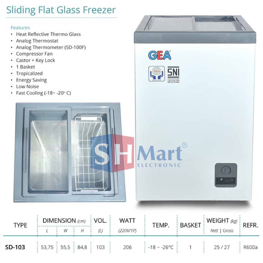 CHEST FREEZER GEA SLIDING KACA FREEZER BOX SD-100 / SD-103 / SD-186 GARANSI RESMI (MEDAN)