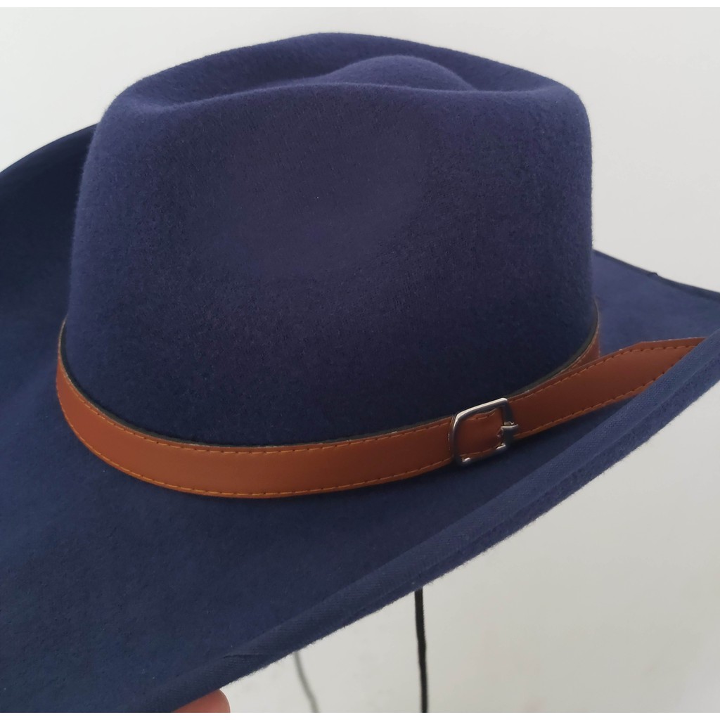 Topi Koboy High Class Koboi  bludru import  fedora Cowboy laken tali gesper