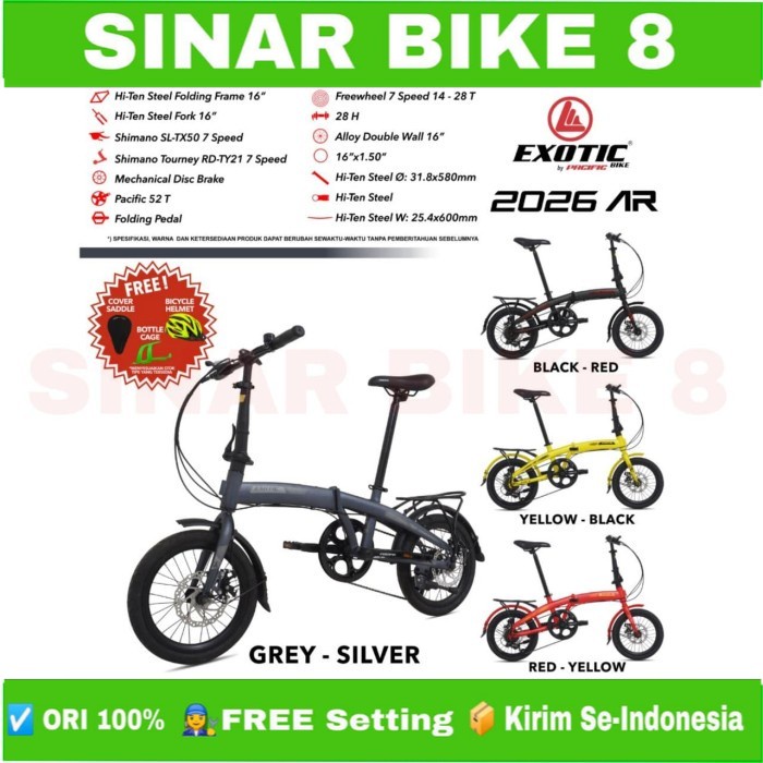 Sepeda Lipat Ukuran 16 Inch EXOTIC 2026 AR Boncengan 7 Speed Rem Cakram