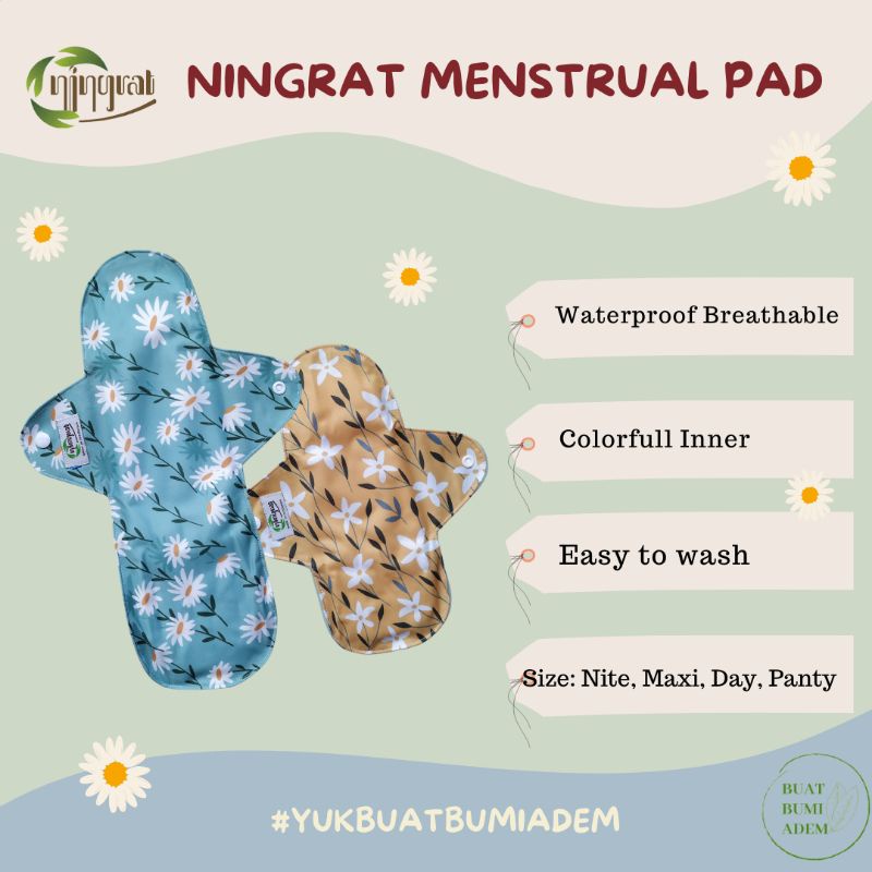 Ningrat Menstrual Pad, Pembalut Kain nyaman, Haid sehat, size Nite, Maxi, Day, Panty