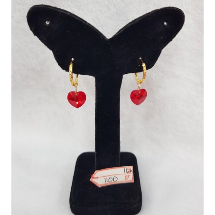 Jr389D364D anting jersey gold permata kristal merah waru red love emas kuning asli berat 1.100 sama 