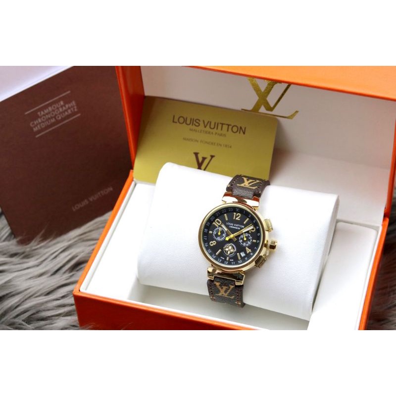 JAM TANGAN LV CHRONO GOLD P.H KULIT SEMI SUPER