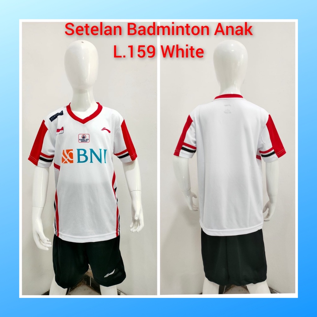 Kaos badminton anak laki-laki jersey bulutangkis baju celana setelan jersy perempuan stelan t-shirt outfit seragam kostum print olahraga casual suit pakaian jarsey oblong apparel sports jersi sudirman thomas uber cup bulu tangkis ST.L159 putih sponsor