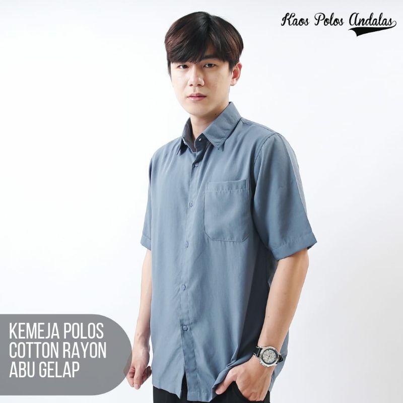 KEMEJA POLOS PRIA LENGAN PENDEK BAHAN COTTON RAYON