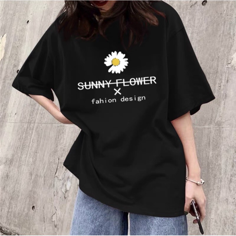 Oversize Tee Tshirt   Model Longgar Untuk Wanita Motif Daisy Sunny Flower