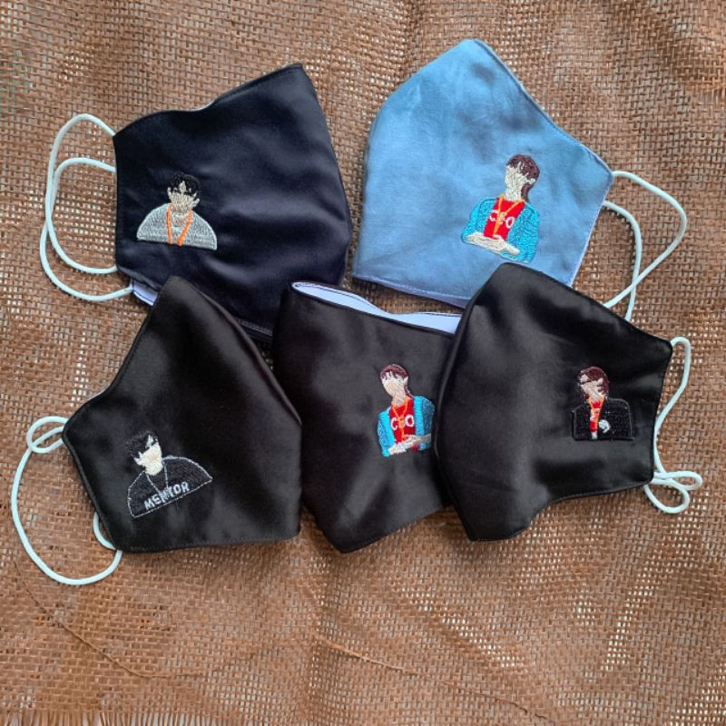 masker bordir startup korean drama/ masker bordir katun/ masker satin bordir custom nama dan gambar