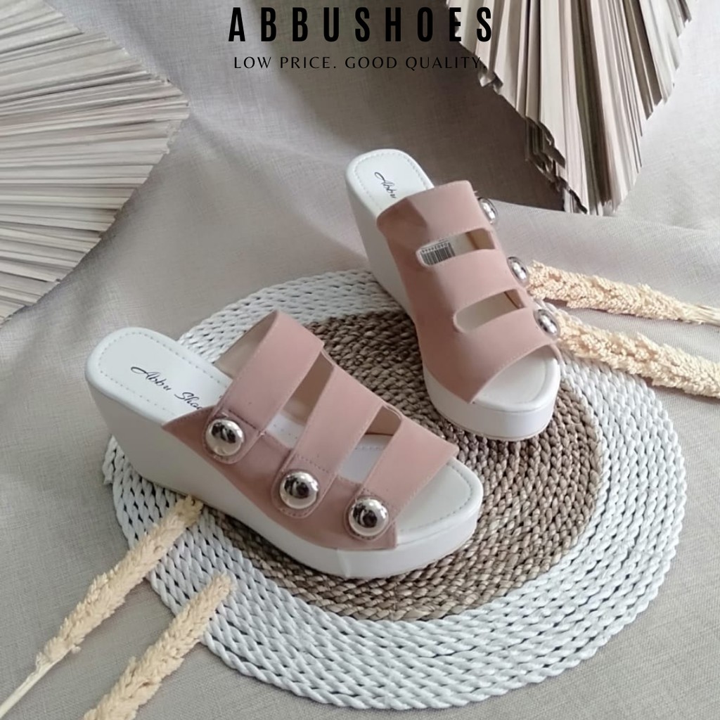 ABBUSHOES Nn 19 wedges sandal wanita  terbaru bahan suede