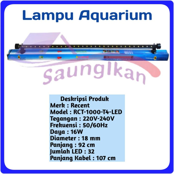 Lampu Led Celup Aquarium Aquascape RECENT RCT T4 100 CM Putih Biru