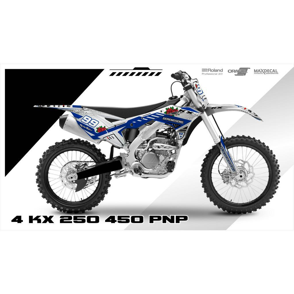 decal kx 250 fullbody biru putih bisa request nomor - decal kx250 glosy