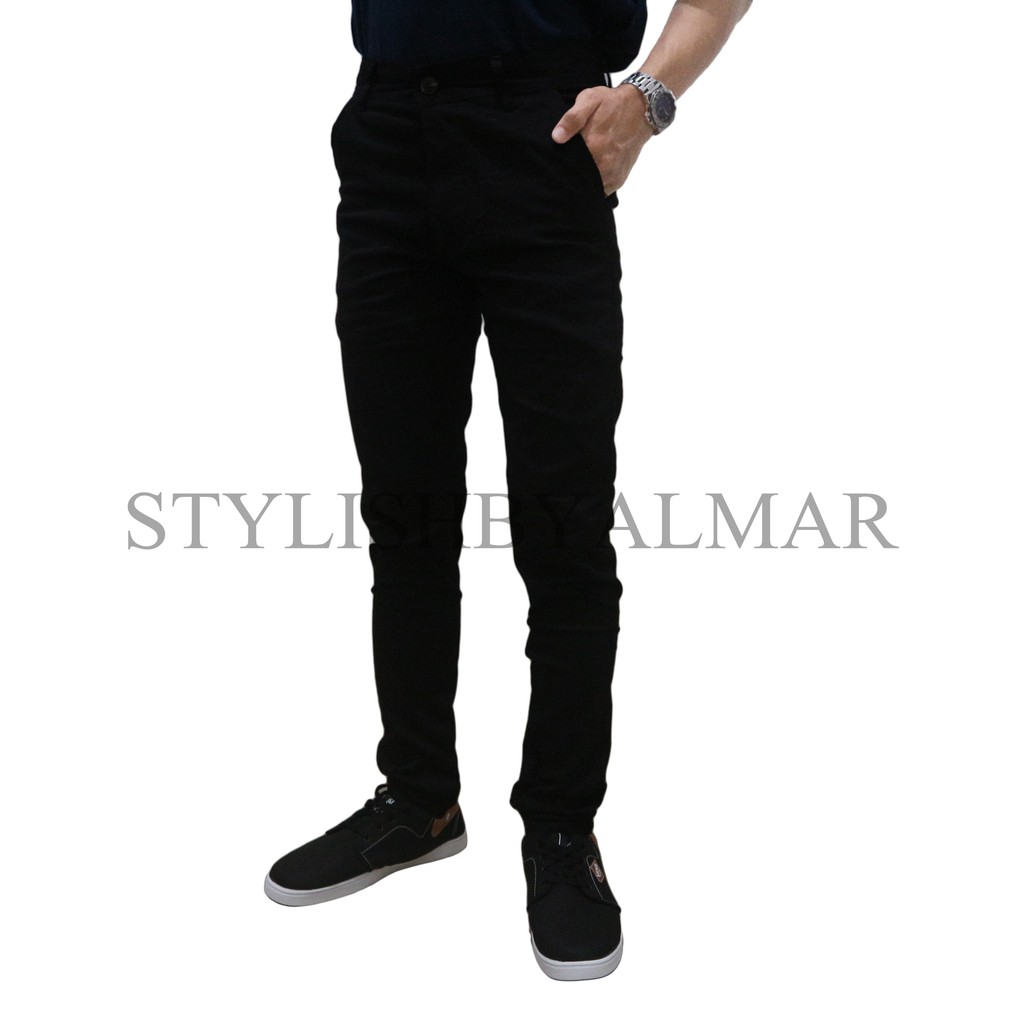 Celana chino panjang pria cowok slim fit ukuran jumbo big size bahan melar premium hitam cream abu mocca