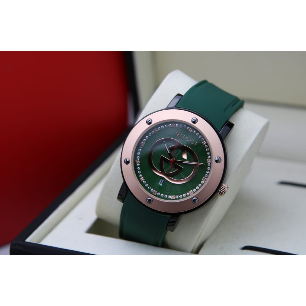 COD Grosiran jam tangan fashion wanita gucci12 rubber mata tanam tanggal aktif #jamtanganwanita