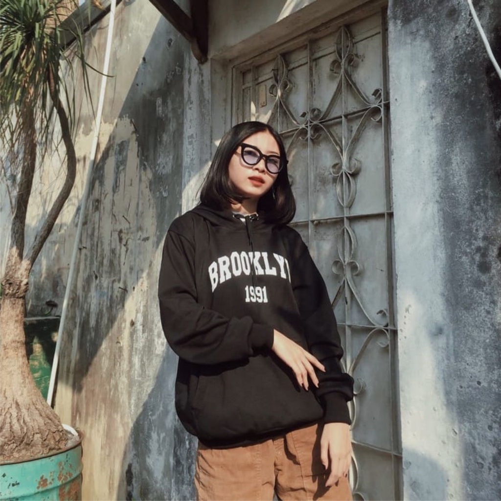 FenishaStore BLOOKLYN 1991 Sweater Hoodie Wanita Kantong Depan Size M-L-XL-XXL Bisa Bayar Ditempat COD