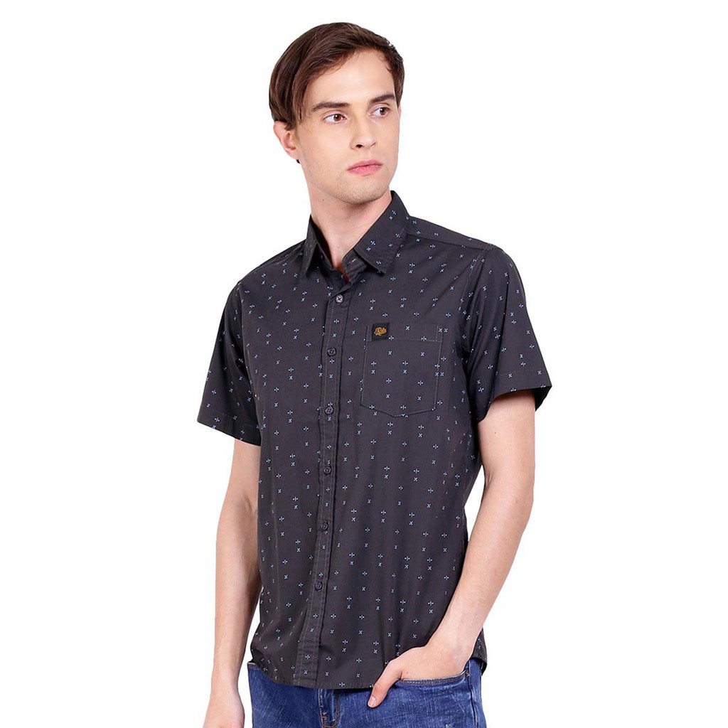 Brand Revolution - Kemeja Flanel Lengan Pendek Pria Slimfit Warnick Grey