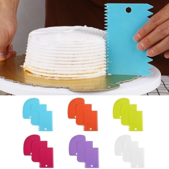 IKILOSHOP Scraper Buttercream Alat Dekorasi Hias Kue Penghalus Cake Potong Dough 3 in 1 Set Adonan