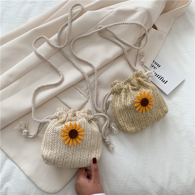 Tas Anyaman Wanita Sunflower Sling Bag Bucket Aesthetic Import