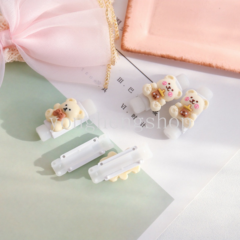 2pcs / set Pelindung Kabel Data / Charger / Earphone Anti Putus Desain Kartun Beruang Lucu
