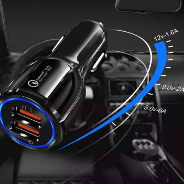 MQ Charger Mobil Dual USB Slot Output QC 3.0A Fast Charging - garansi 1 tahun