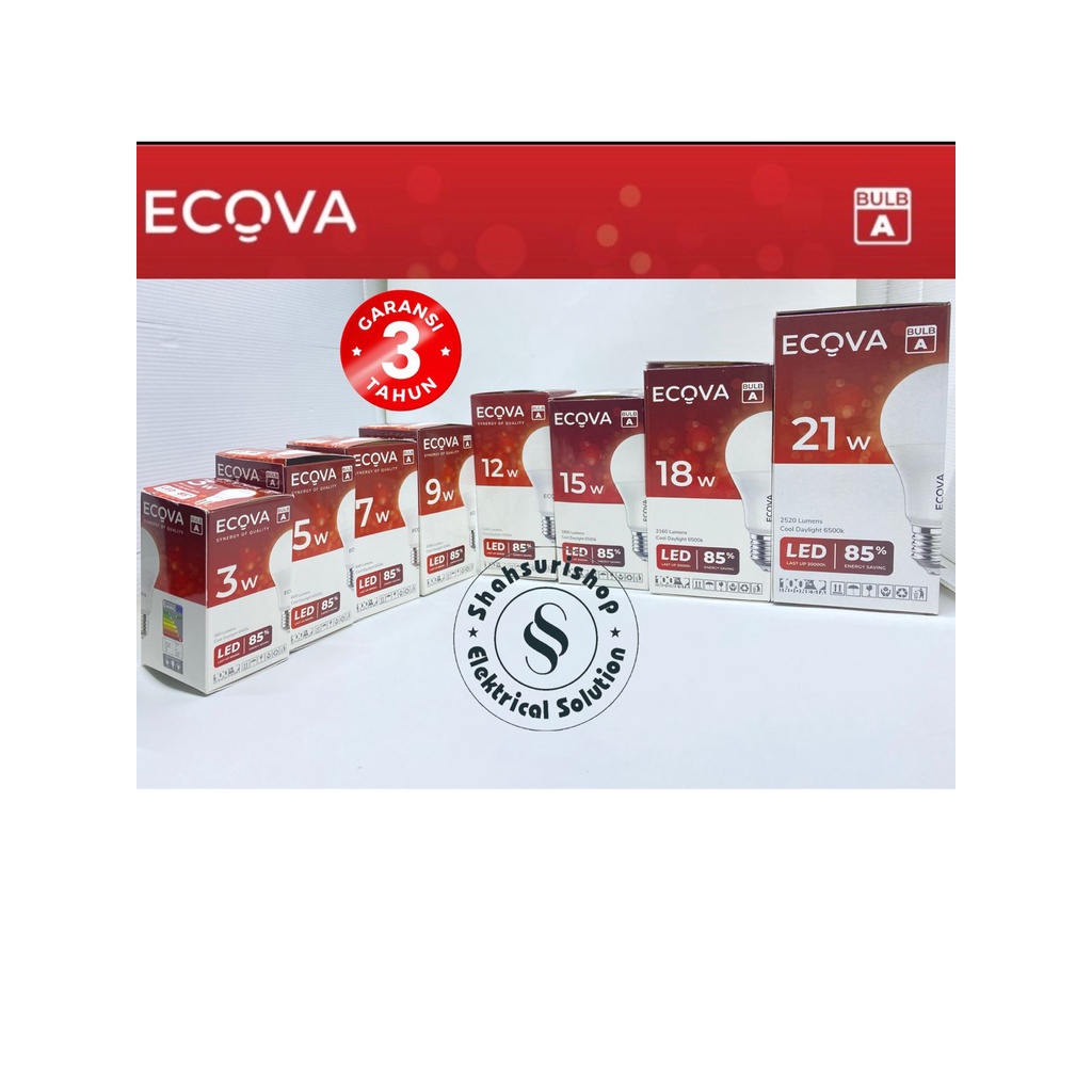 LED BULB ECOVA 15W 15WATT 15 WATT A SERIES GARANSI 3 TAHUN SNI