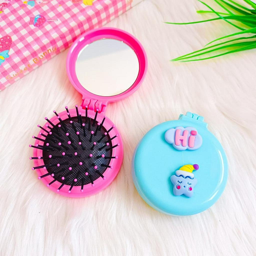 CERMIN SISIR KECIL BULAT MOTIF KARTUN KACA KARAKTER WARNA WARNI ALAT MAKE UP BY MINIMIW