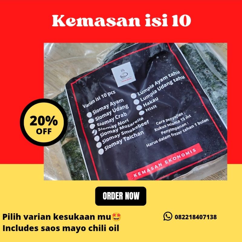 Dimsum isi10 bebas pilih varian siomay ayam/Udang/nori/crab /taichan /smokebeef
