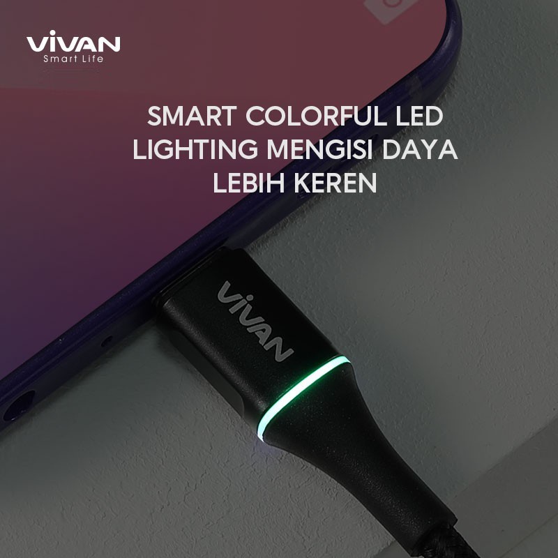 Kabel iPhone Lightning VIVAN VDL100 2.4A LED Light Quick Charge 1M - Garansi Resmi 1 Tahun