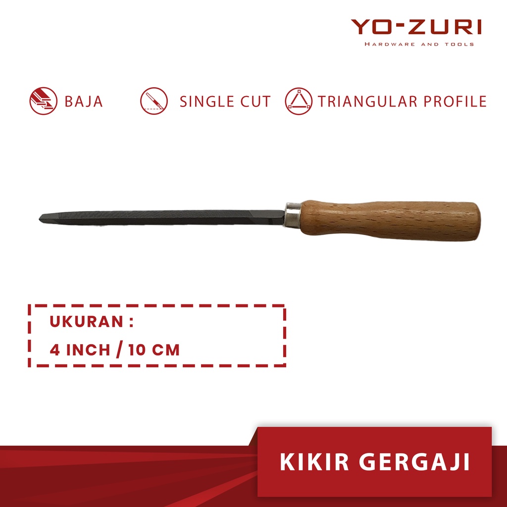 STS HARDWAR Kikir Segitiga [[ YOZURI ]] Gagang Kayu 4Inch | Alat asah gergaji YOZURI