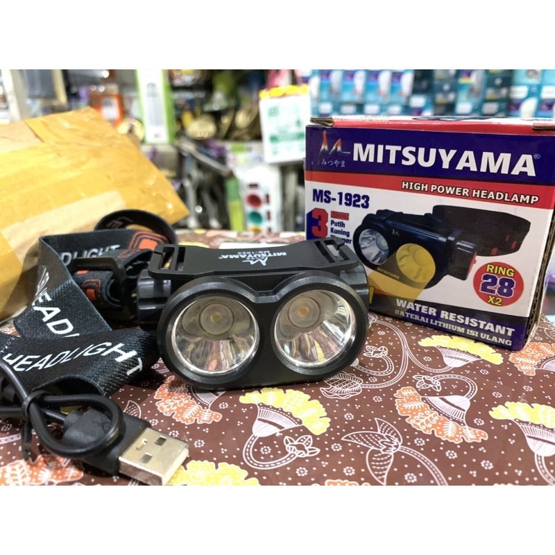 Senter Kepala Led MS-1923 3Mode Putih Kuning Dimmer Headlamp Mitsuyama