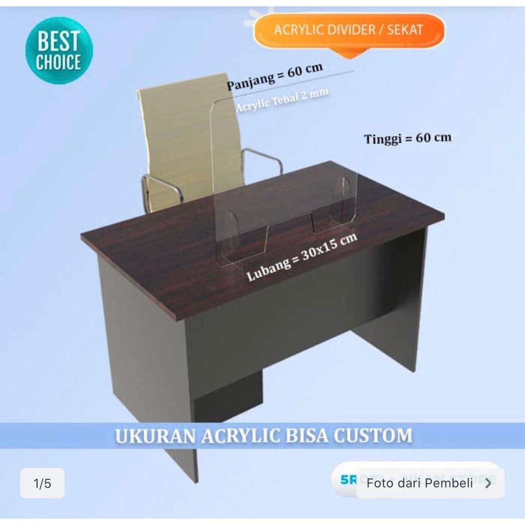 

PARTISI / SEKAT / PEMBATAS MEJA KASIR AKRILIK DIVIDER 2MM - 60 X 60 CM