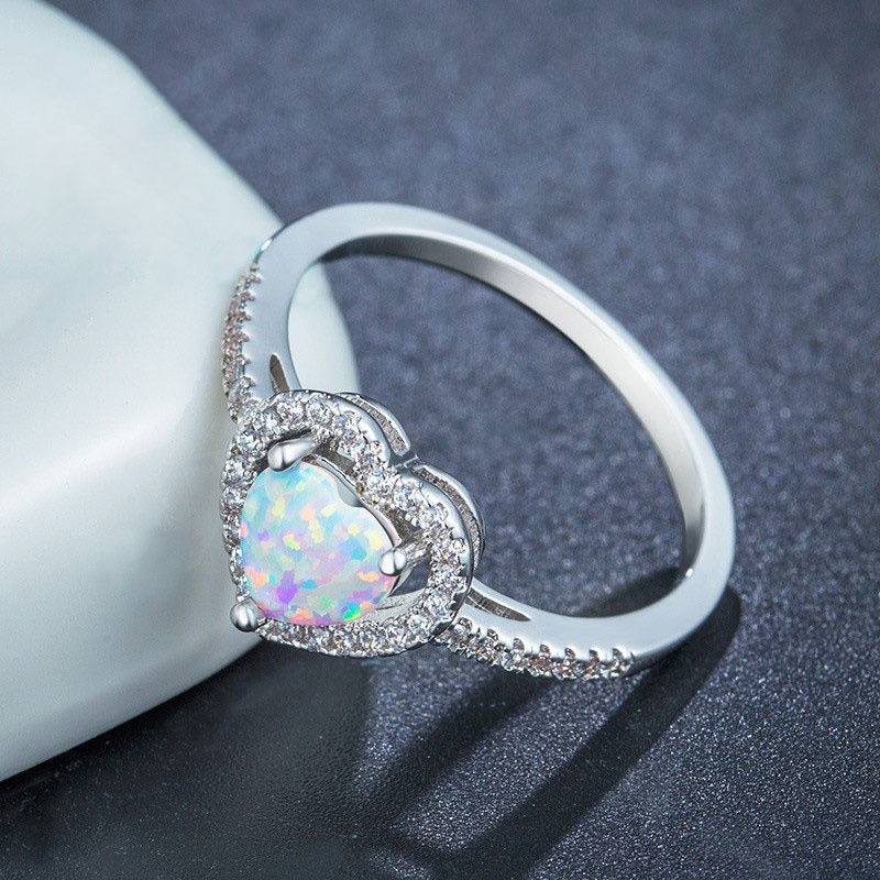 New cross-border jewelry opal diamond love ring