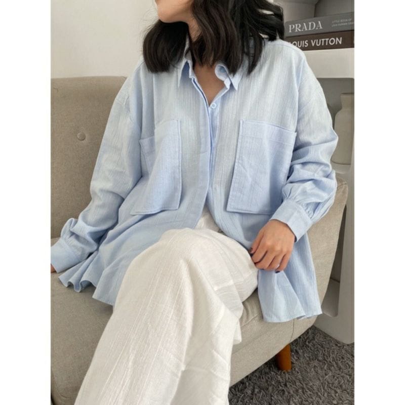 Kemeja Oversize Linen Wanita - Linen Crinkle Shirt - Atasan Wanita Lengan Panjang 9902