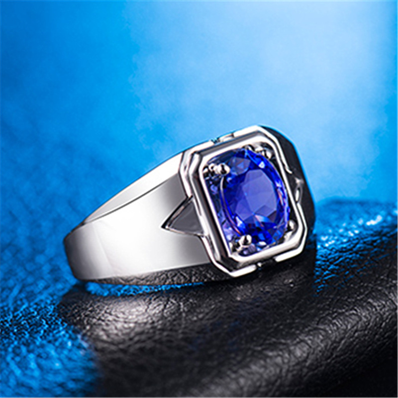 Cincin Silver Hias Kristal Berlian Platinum Safir Tanzanite Biru Untuk Pria Dan Wanita