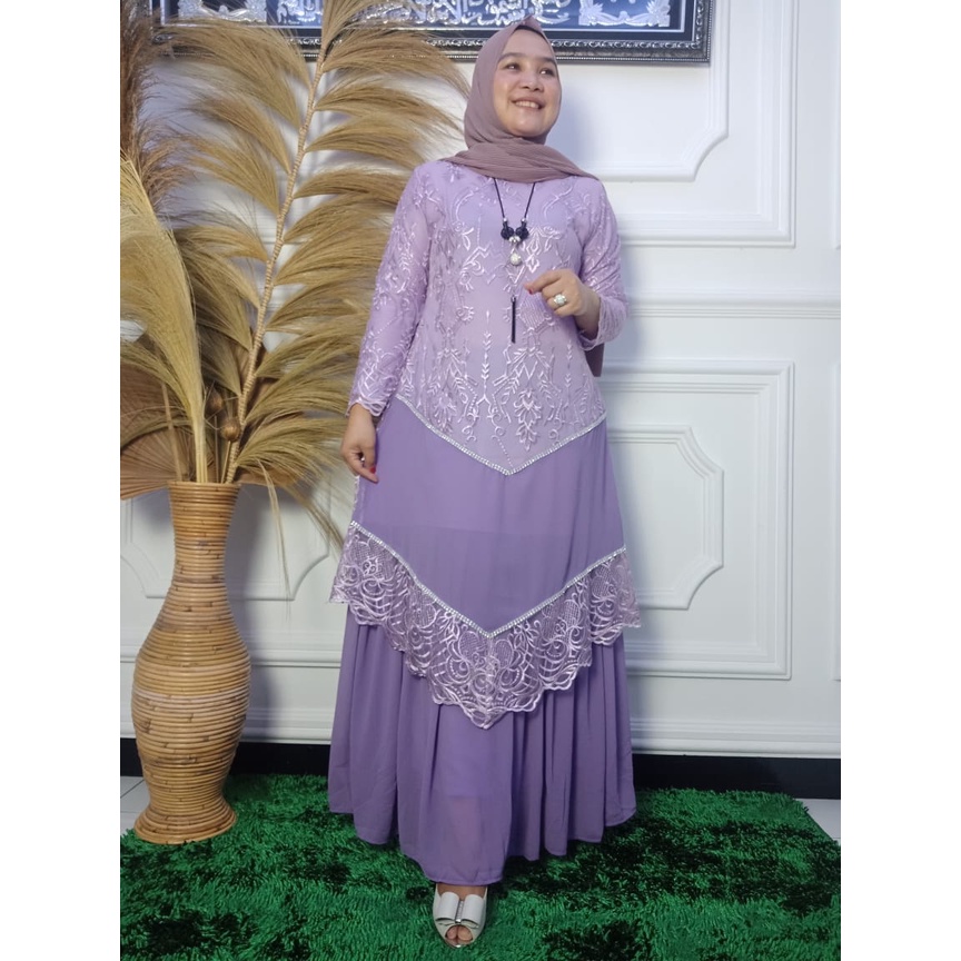 Gamis Mekar Ceruty LR / Kebaya Gamis Tingkat Runcing / Dress Brokat / Kebaya Kondangan / Gamis Pesta Mewah