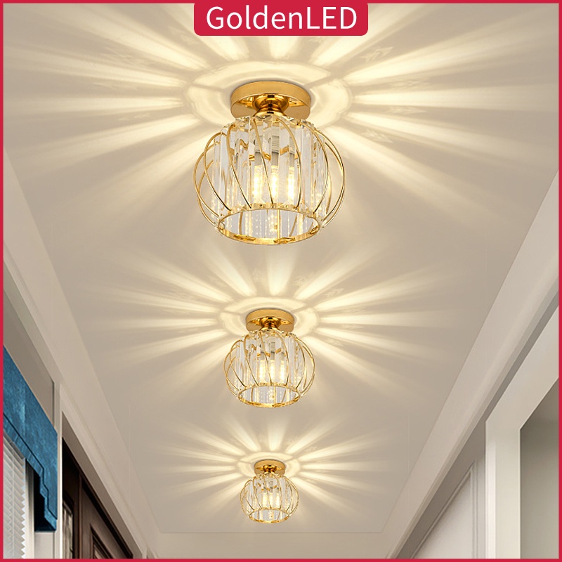 Golden LED Lampu Plafon Kristal Minimalis Modern || Lampu Plafon Kristal Gold E27 Tanpa Bohlam