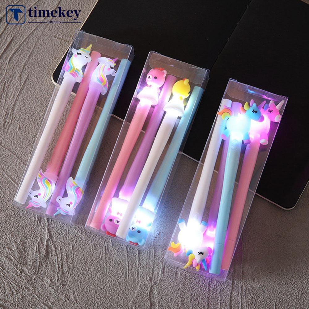 Timekey 4Pcs / Set Pulpen Gel LED Desain Unicorn / Beruang Lucu Kreatif B5F8