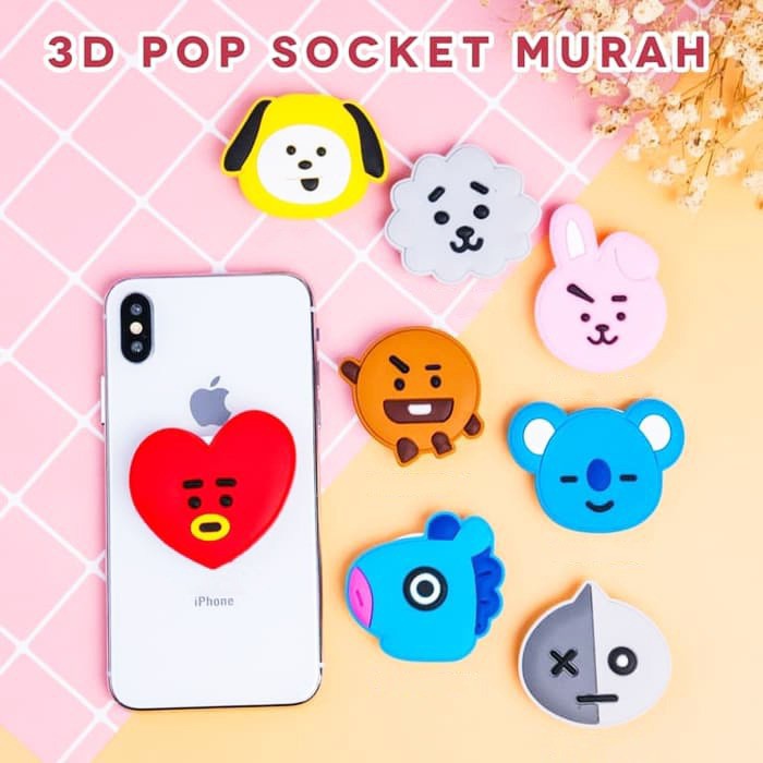 INFY - Pop Socket HP 3D Karakter BT21 / Pop Socket 3D / Pop Socket Aksesoris HP / Phone Holder R275