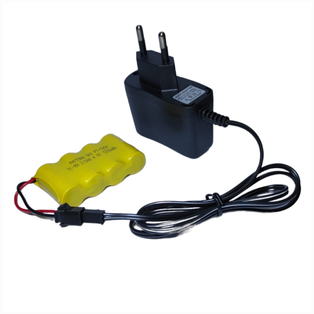 Charger + Baterai Remot RC 2/3AA Ni-Cd 4.8v - 1200mAh Socket Hitam 2pin Model Mini